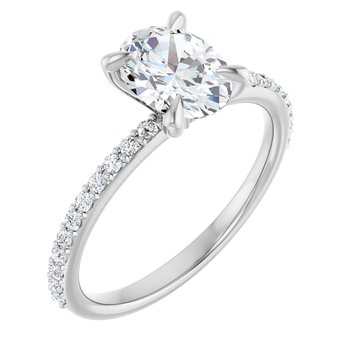 14K White 8x6 mm Oval Forever One Moissanite and .20 CTW Diamond Engagement Ring Ref 13878959