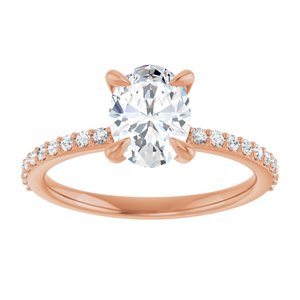 14K Rose 8x6 mm Oval Forever Oneâ„¢ Moissanite & 1/5 CTW Diamond Engagement Ring 