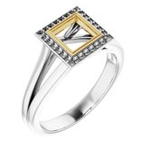 10K White & Yellow 5x5 mm Square Bezel-Set Halo-Style Engagement Ring Mounting 