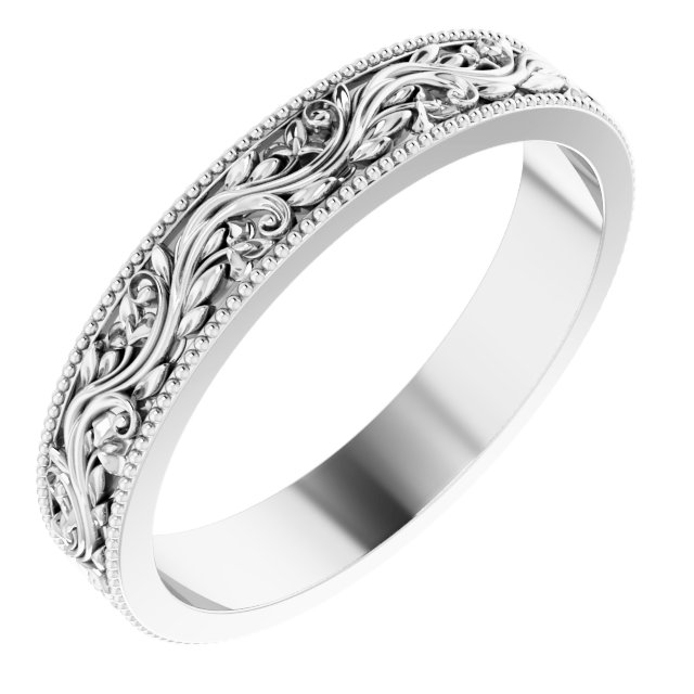Sterling Silver 4 mm Sculptural Milgrain Band Size 8.5