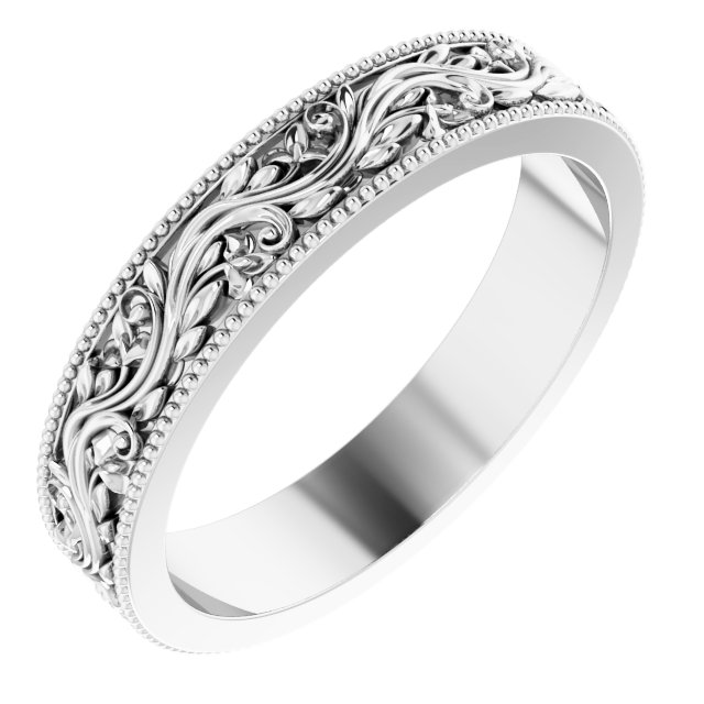 Sterling Silver 4 mm Sculptural Milgrain Band Size 6