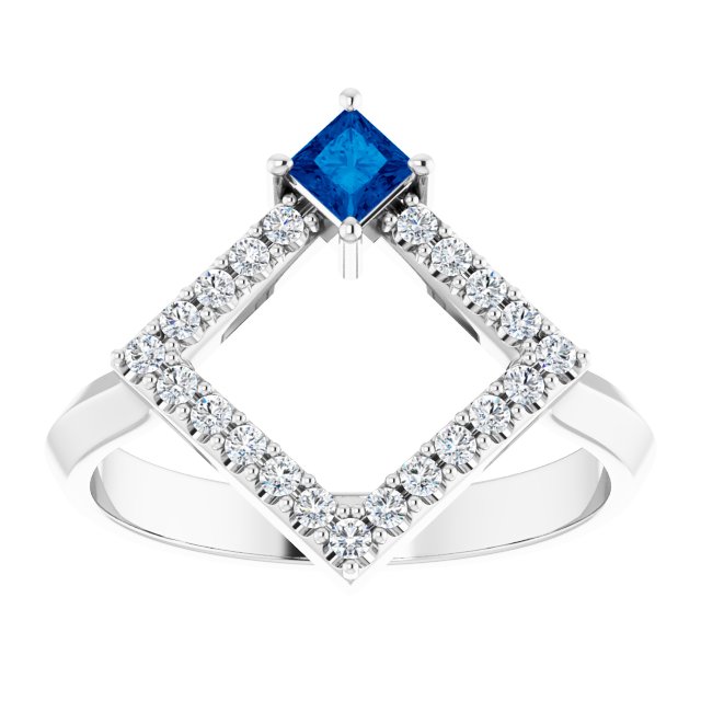 14K White Sapphire & 1/5 CTW Diamond Geometric Ring       