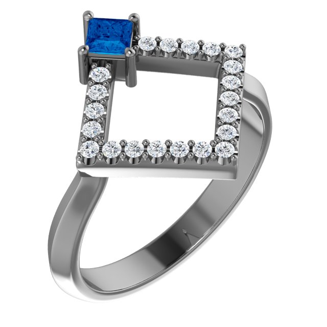 14K White Natural Sapphire & 1/5 CTW Natural Diamond Geometric Ring