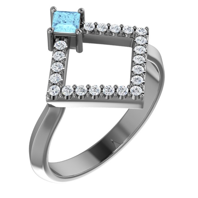 14K White Natural Aquamarine & 1/5 CTW Natural Diamond Geometric Ring