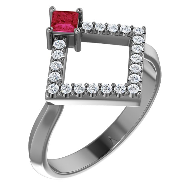 Sterling Silver Lab-Grown Ruby & 1/5 CTW Diamond Geometric Ring             