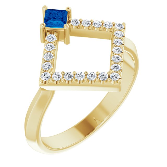 14K Yellow Natural Sapphire & 1/5 CTW Natural Diamond Geometric Ring