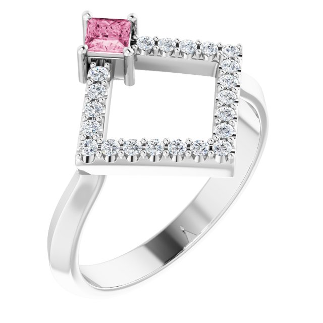 Platinum Natural Pink Tourmaline & 1/5 CTW Natural Diamond Geometric Ring
