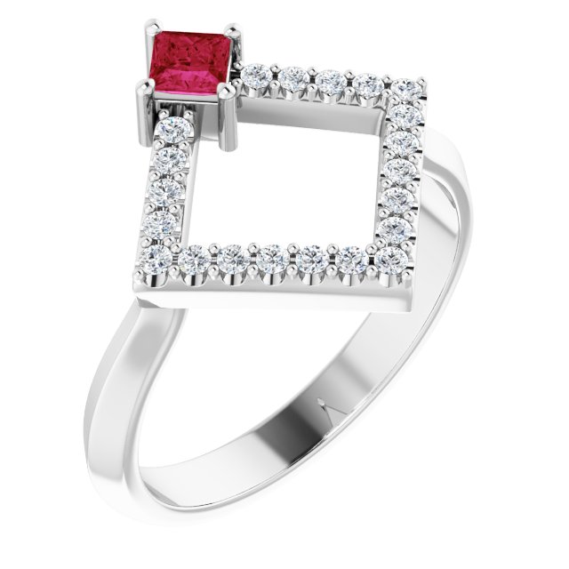 Sterling Silver Natural Ruby & 1/5 CTW Natural Diamond Geometric Ring