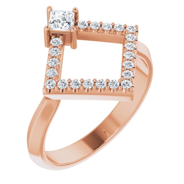 14K Rose Natural White Sapphire & 1/5 CTW Natural Diamond Geometric Ring