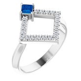 14K White Lab-Grown Blue Sapphire & 1/5 CTW Diamond Geometric Ring              