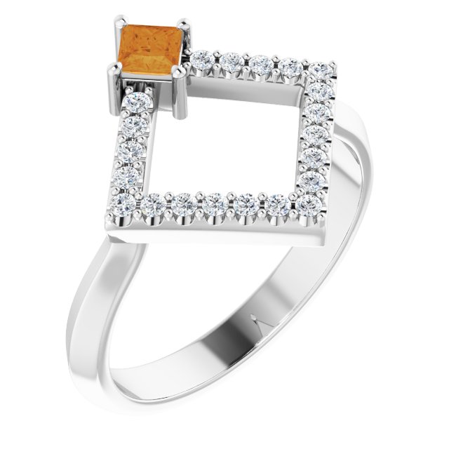 Sterling Silver Natural Citrine & 1/5 CTW Natural Diamond Geometric Ring