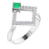14K White Lab-Grown Emerald & 1/5 CTW Diamond Geometric Ring           