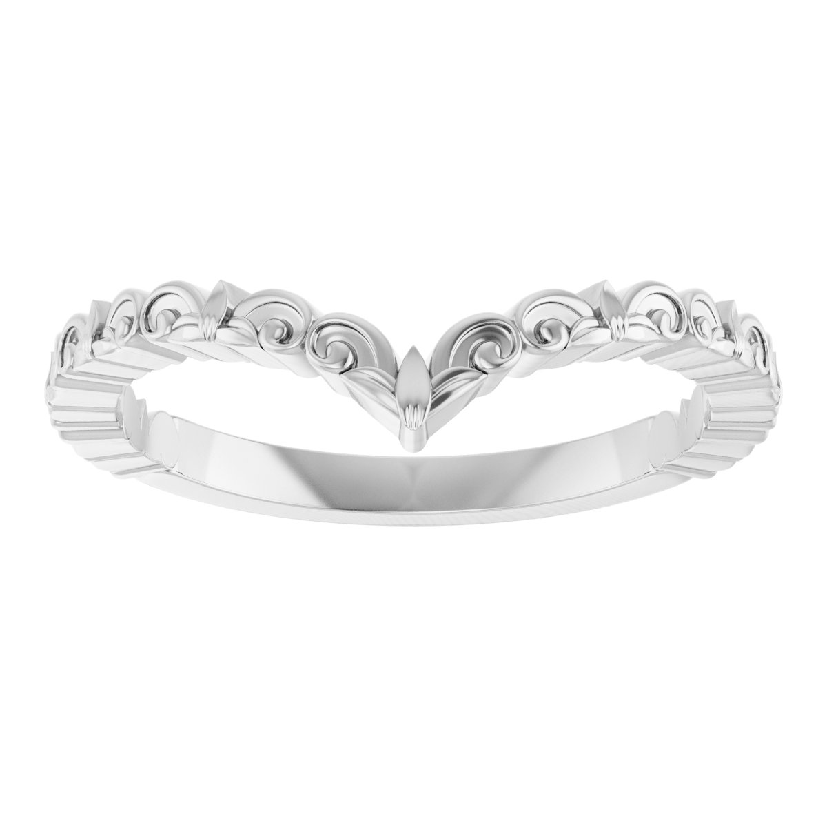 14K White Vintage-Inspired V Ring   