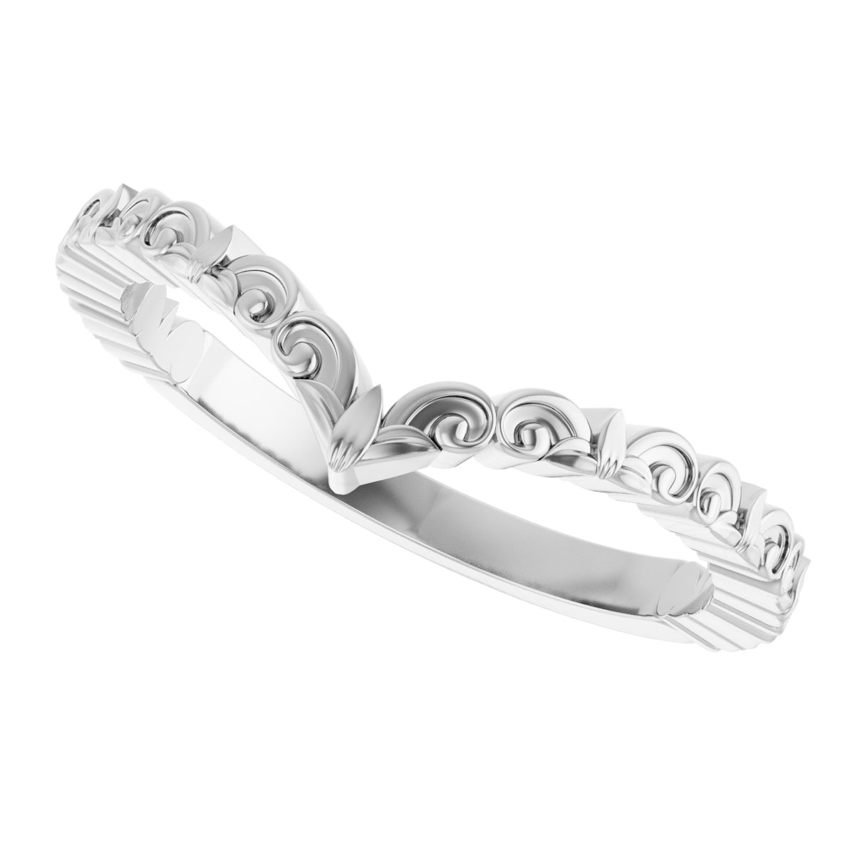 14K White Vintage-Inspired V Ring   