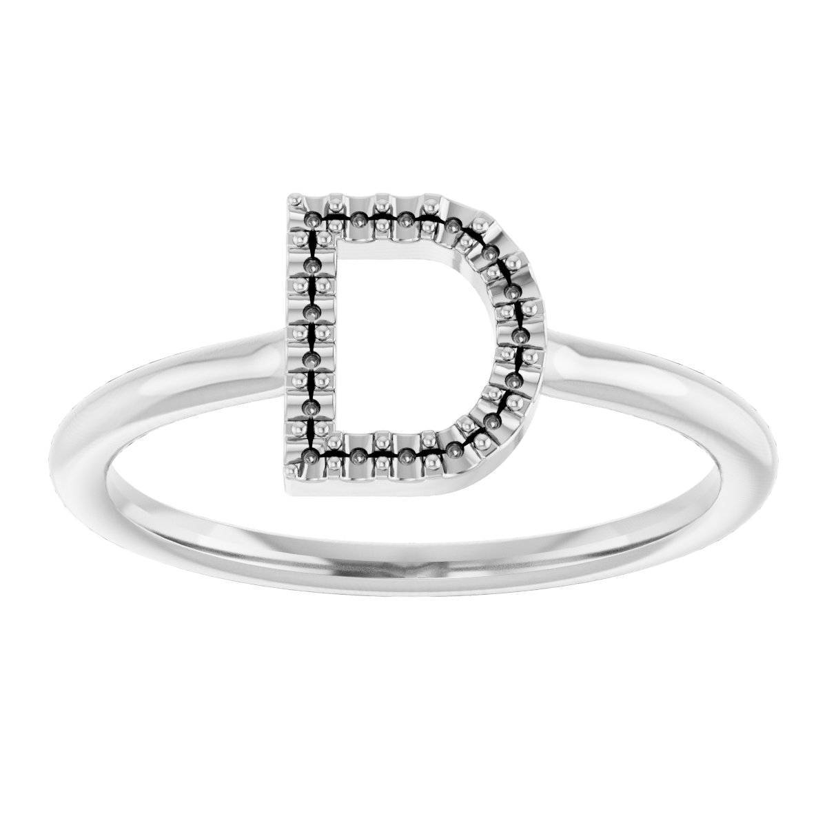 14K White .06 CTW Natural Diamond Initial D Ring