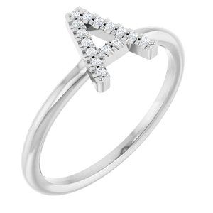 14K White .06 CTW Natural Diamond Initial A Ring