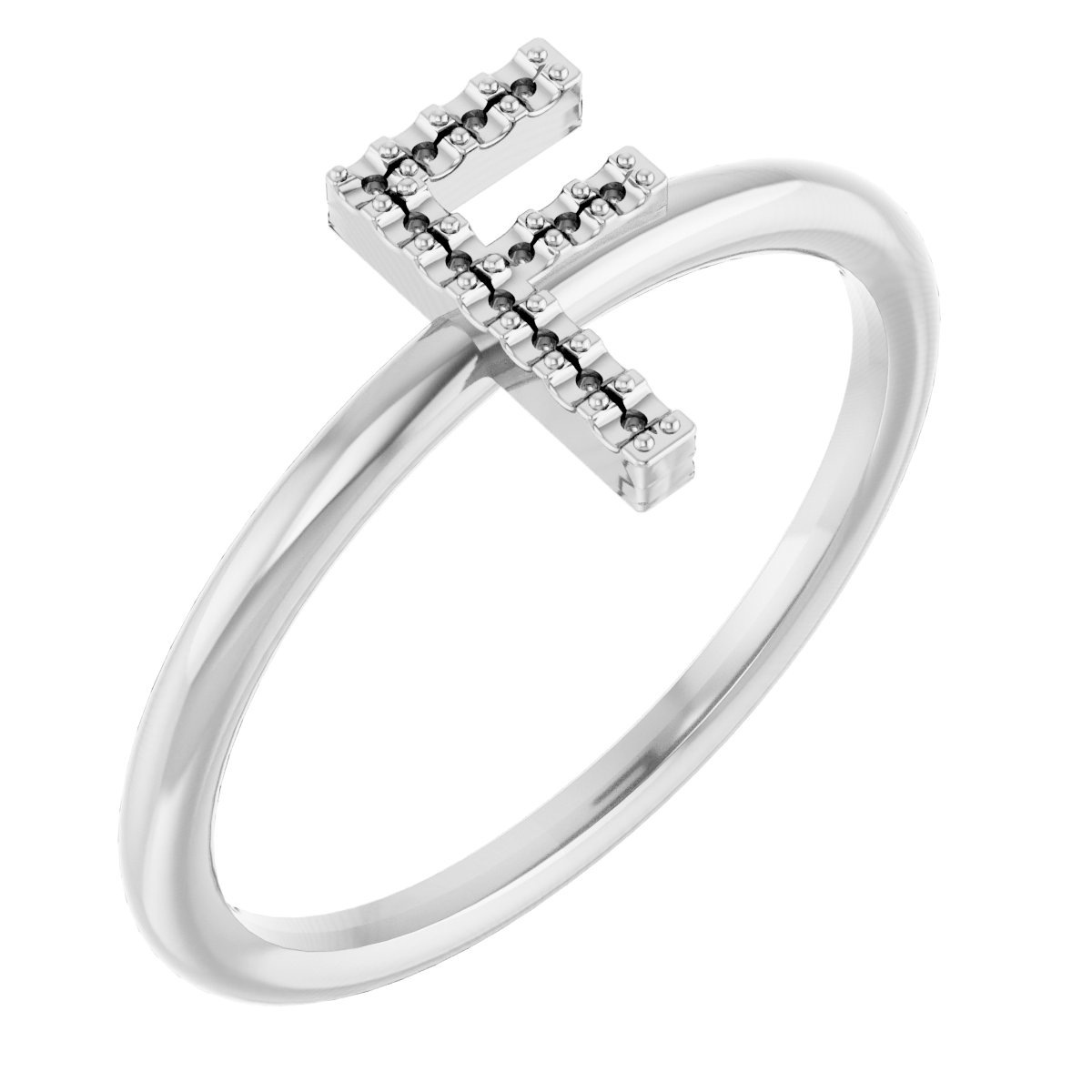 14K White .05 CTW Natural Diamond Initial F Ring