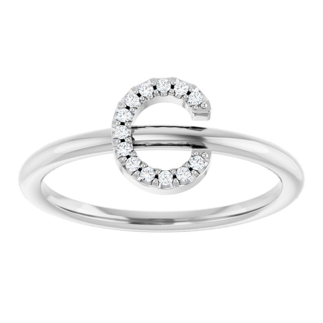 14K White .05 CTW Diamond Initial C Ring