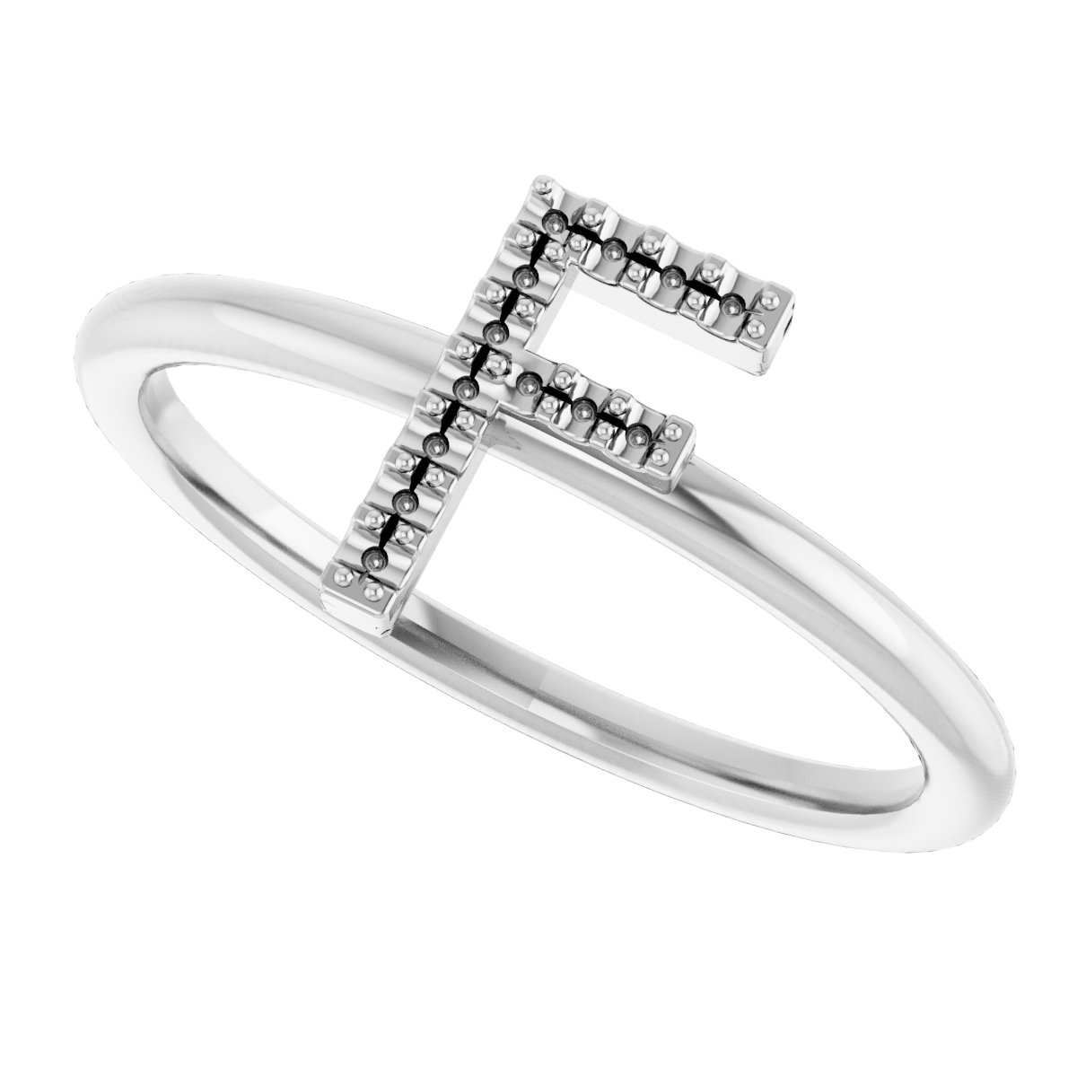 14K White .06 CTW Diamond Initial F Ring