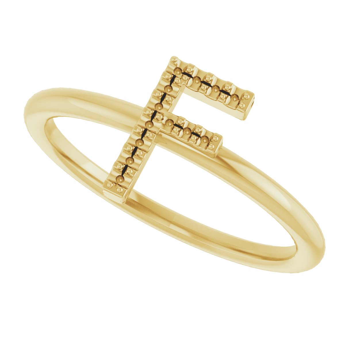 14K Yellow .06 CTW Diamond Initial F Ring