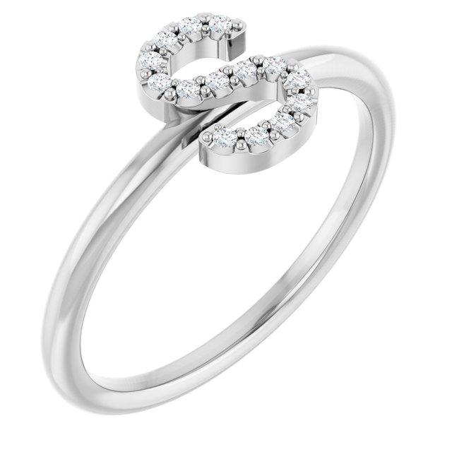 14K White .05 CTW Natural Diamond Initial S Ring