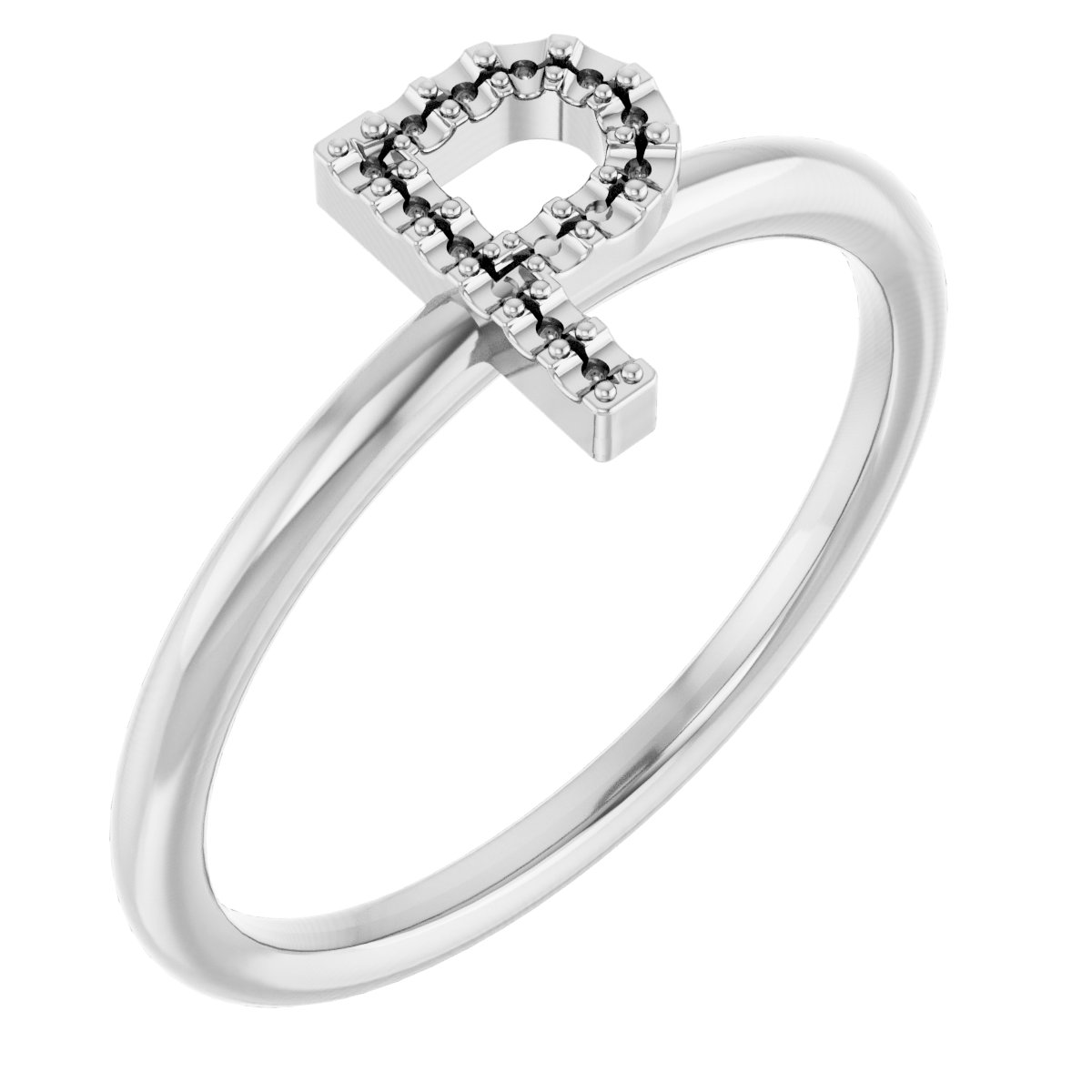 14K White .05 CTW Natural Diamond Initial P Ring