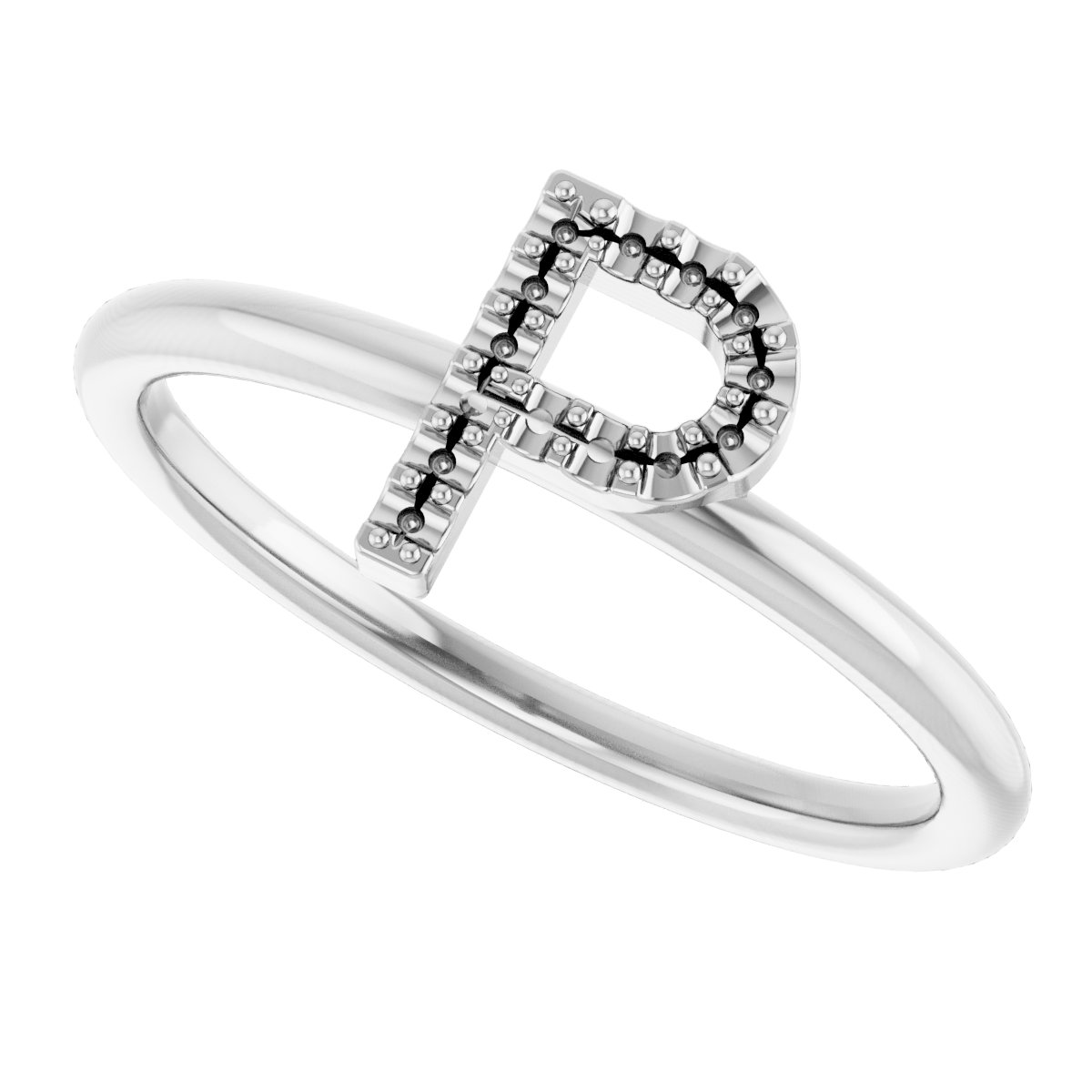 14K White .05 CTW Diamond Initial P Ring