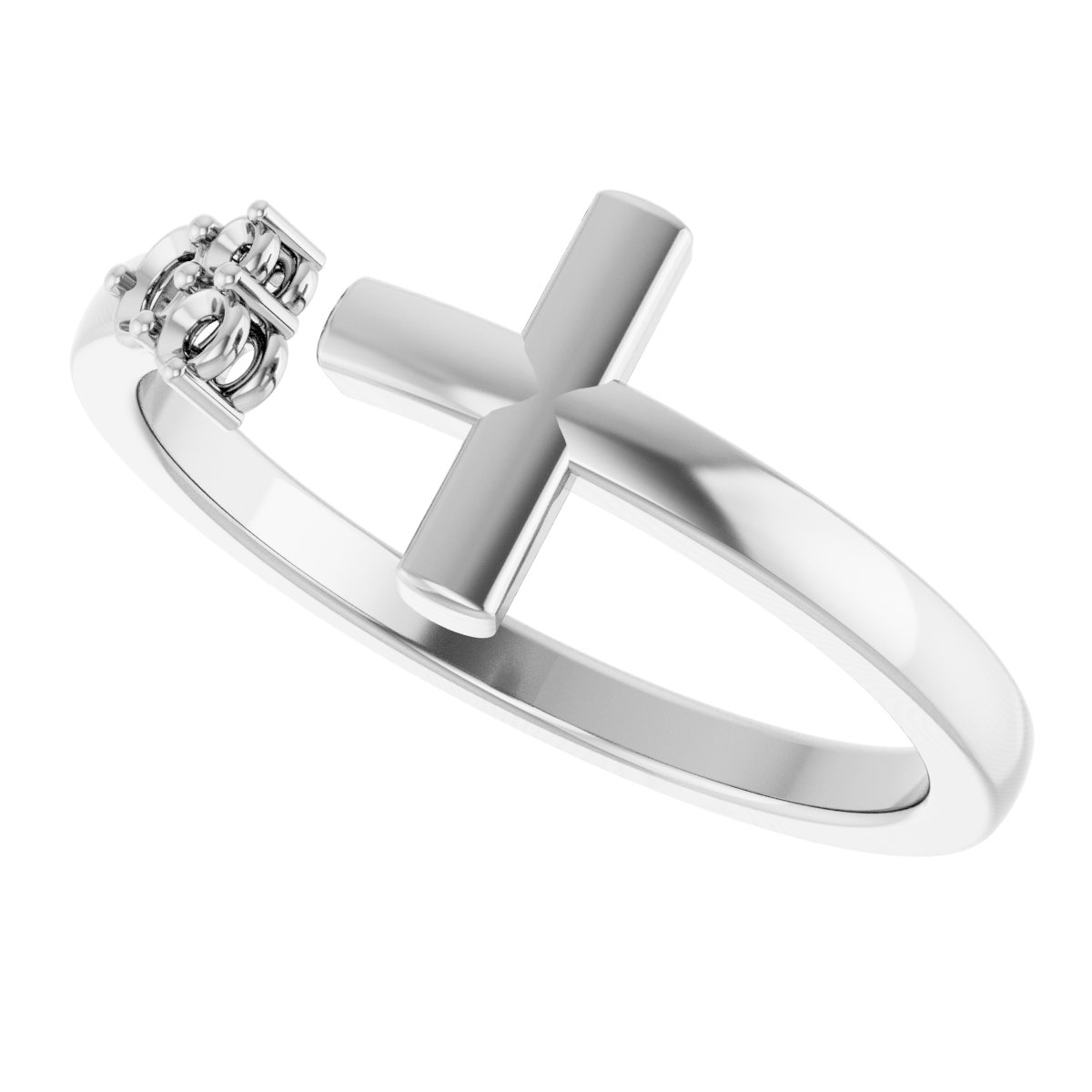 14K White 1/10 CTW Diamond Negative Space Cross Ring