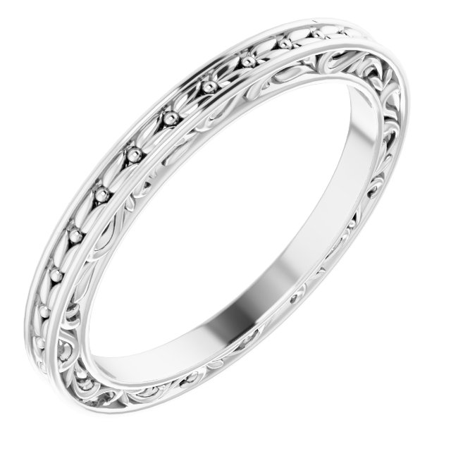 14K White 2 mm Sculptural-Inspired Leaf Band   Size 6.5