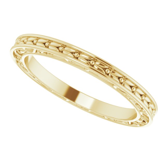 14K Yellow 2 mm Sculptural-Inspired Leaf Band   Size 6