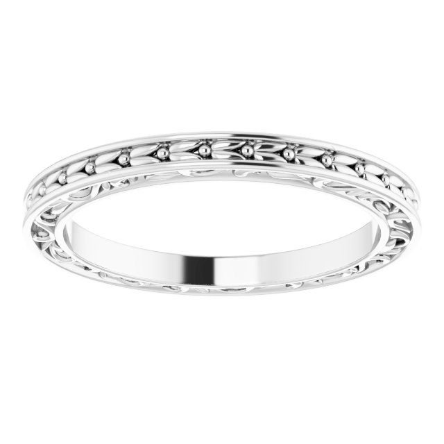 14K White 2 mm Sculptural-Inspired Leaf Band   Size 6.5