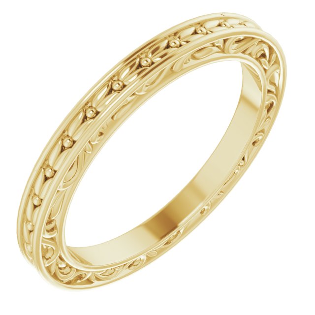 14K Yellow 2 mm Sculptural-Inspired Leaf Band   Size 5