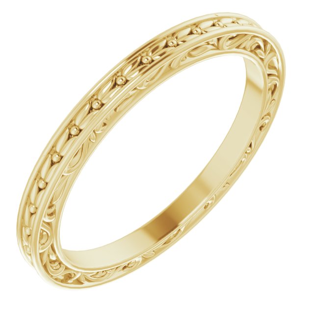 14K Yellow 2 mm Sculptural-Inspired Leaf Band   Size 8