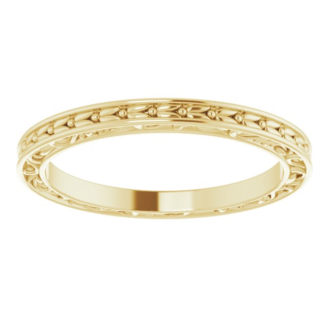 14K Yellow 2 mm Sculptural-Inspired Leaf Band   Size 8