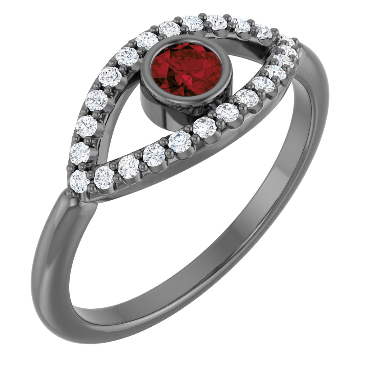 Sterling Silver Mozambique Garnet and White Sapphire Evil Eye Ring Ref 15153692