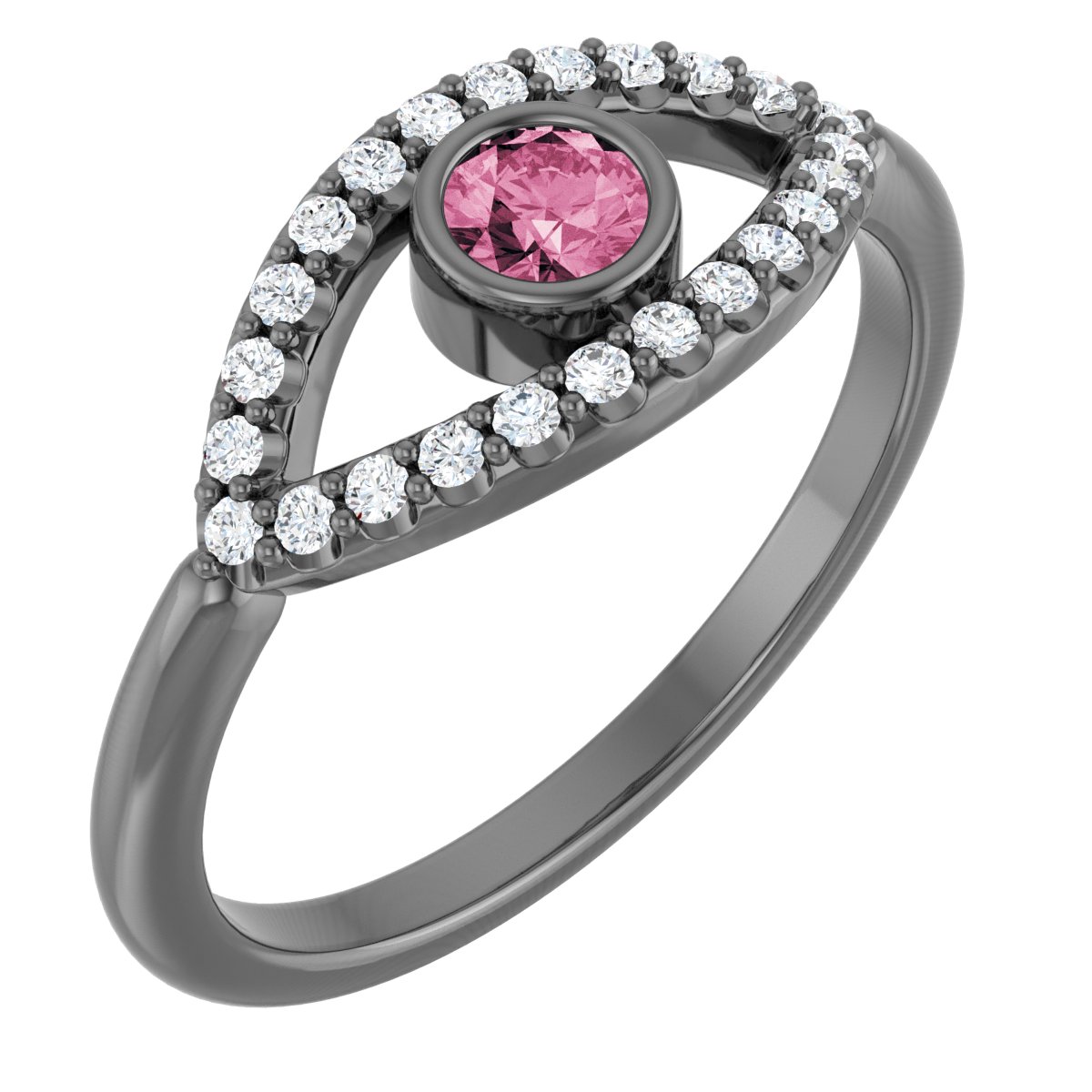 14K Rose Natural Pink Tourmaline & Natural White Sapphire Evil Eye Ring