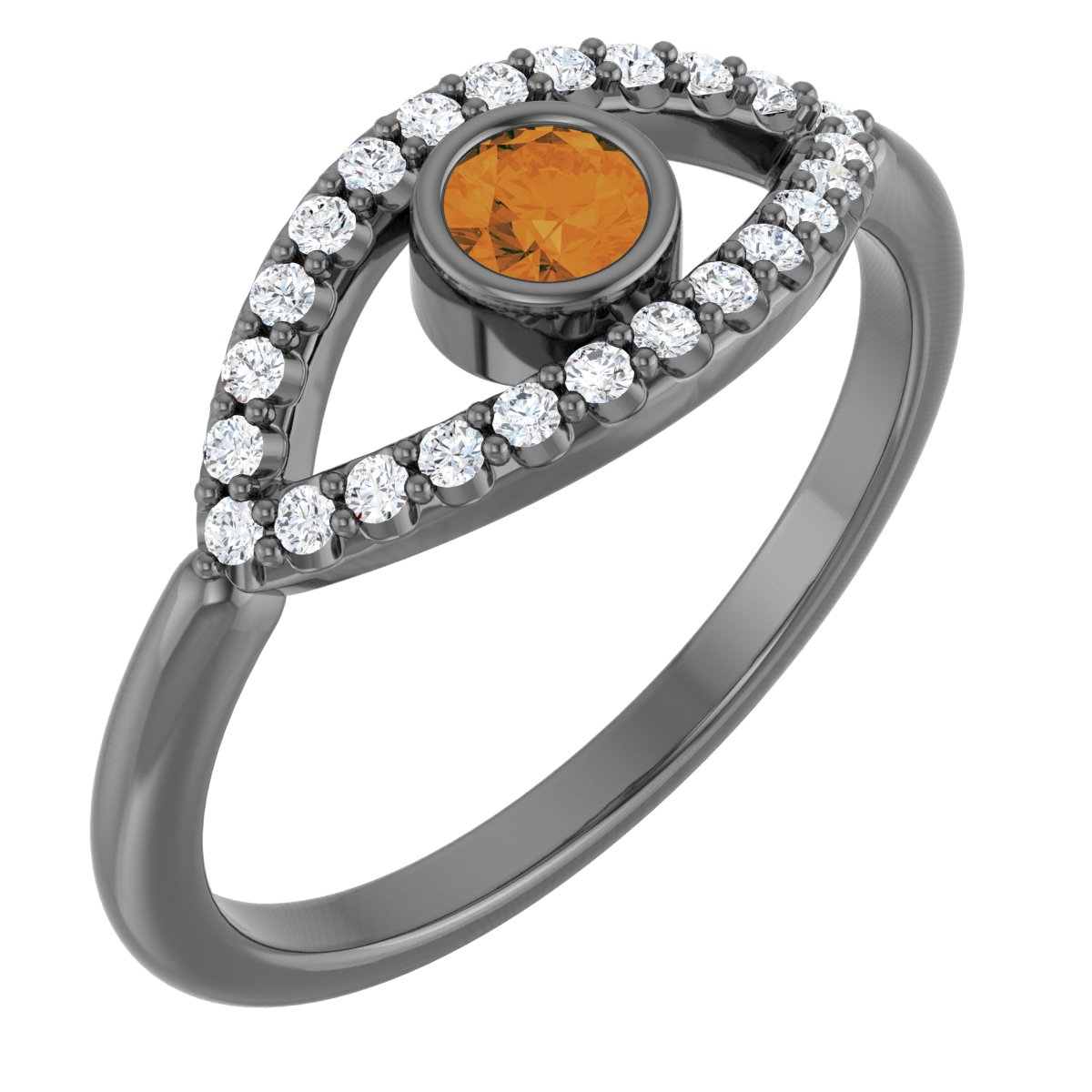 Sterling Silver Citrine and White Sapphire Evil Eye Ring Ref 15153752