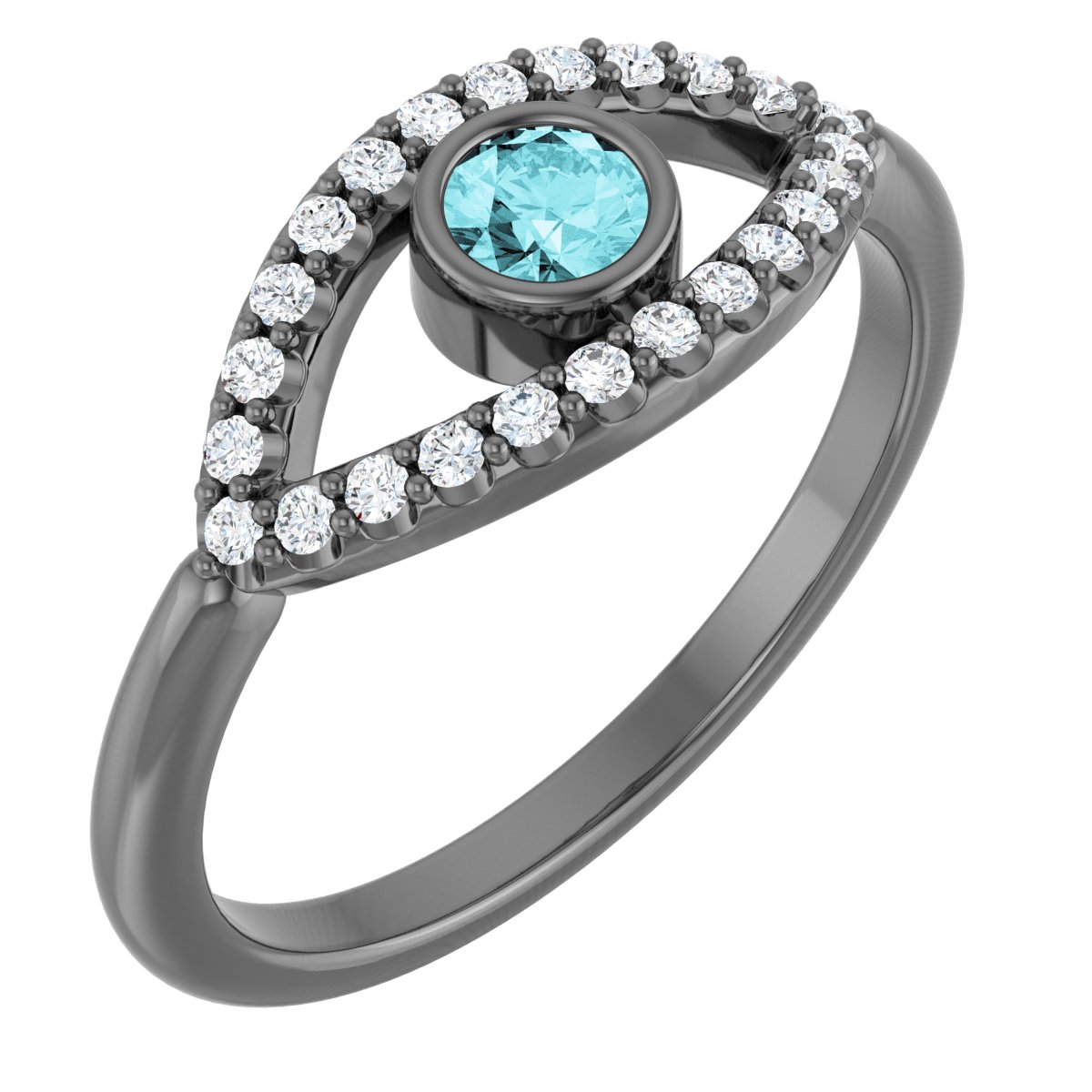 14K Rose Blue Zircon and White Sapphire Evil Eye Ring Ref 15153747