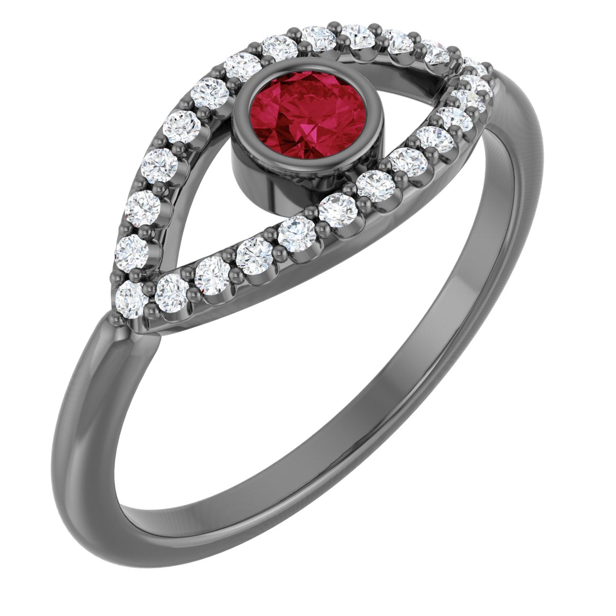 Sterling Silver Ruby and White Sapphire Evil Eye Ring Ref 15153709
