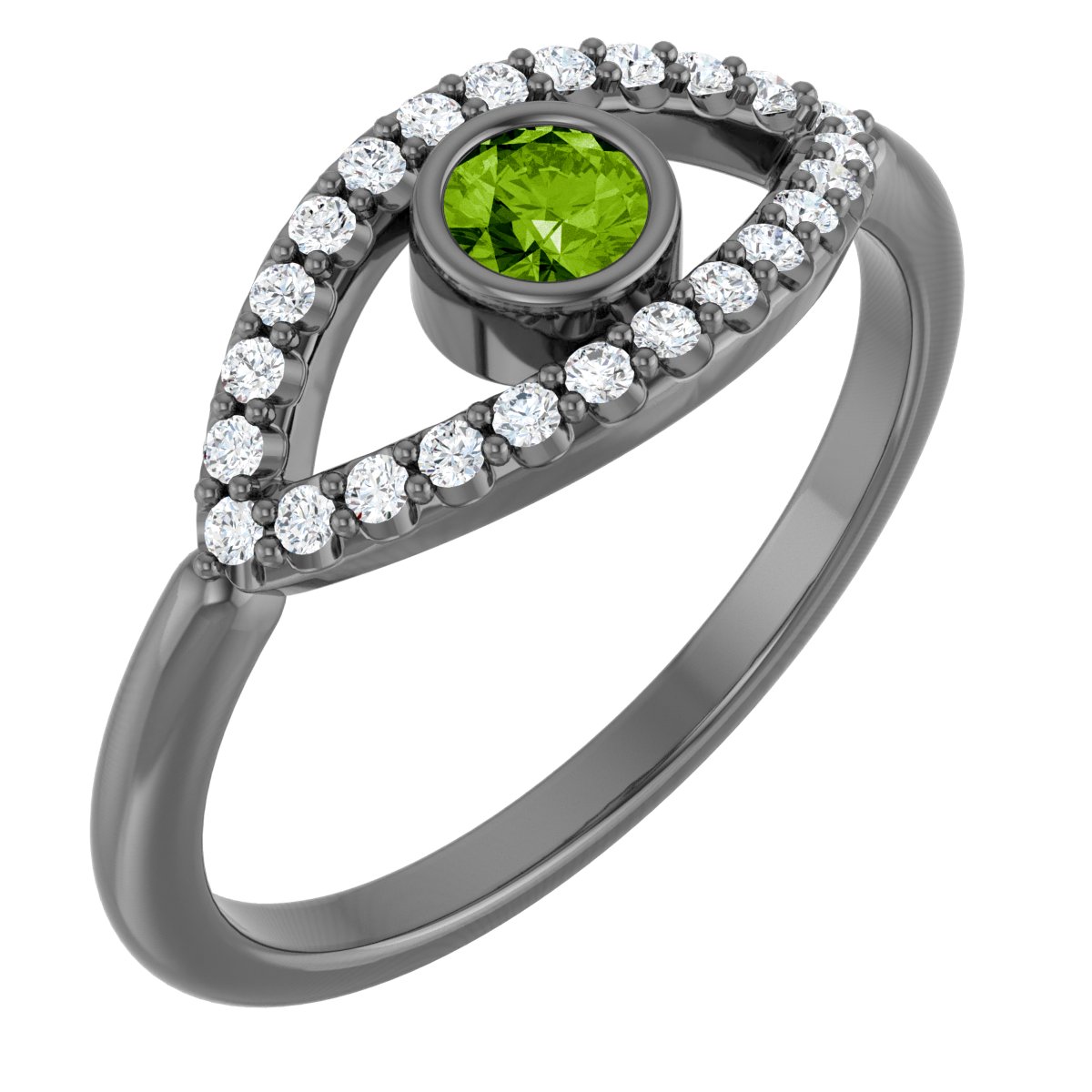 Sterling Silver Peridot and White Sapphire Evil Eye Ring Ref 15153711