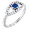 Sterling Silver Chatham Created Blue Sapphire and White Sapphire Evil Eye Ring Ref 15153712