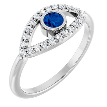 Platinum Blue Sapphire and White Sapphire Evil Eye Ring Ref 15056100