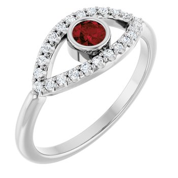 14K White Mozambique Garnet and White Sapphire Evil Eye Ring Ref 15153698