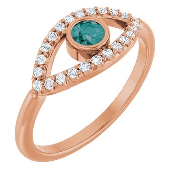 14K Rose Chatham Created Alexandrite and White Sapphire Evil Eye Ring Ref 15153740