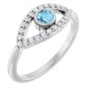Sterling Silver Aquamarine and White Sapphire Evil Eye Ring Ref 15153696