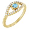 14K Yellow Aquamarine and White Sapphire Evil Eye Ring Ref 15153720