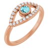 14K Rose Blue Zircon and White Sapphire Evil Eye Ring Ref 15153747