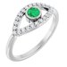 14K White Natural Emerald & Natural White Sapphire Evil Eye Ring