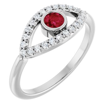 Sterling Silver Chatham Created Ruby and White Sapphire Evil Eye Ring Ref 15153710