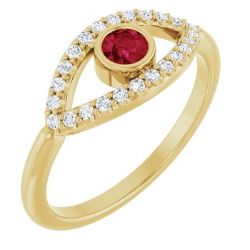 14K Yellow Chatham Created Ruby and White Sapphire Evil Eye Ring Ref 15153727